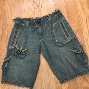 DaNang embellished light denim cargo shorts
